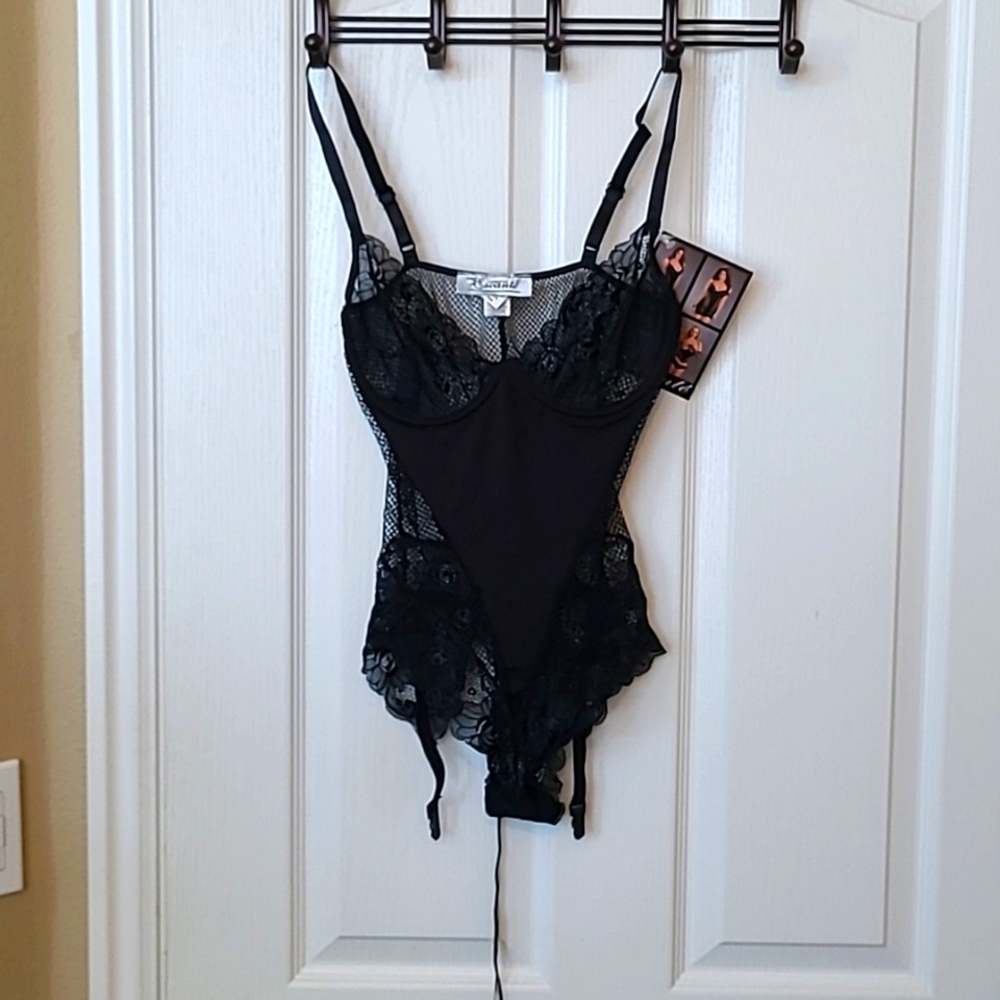 Black teddy with garter straps